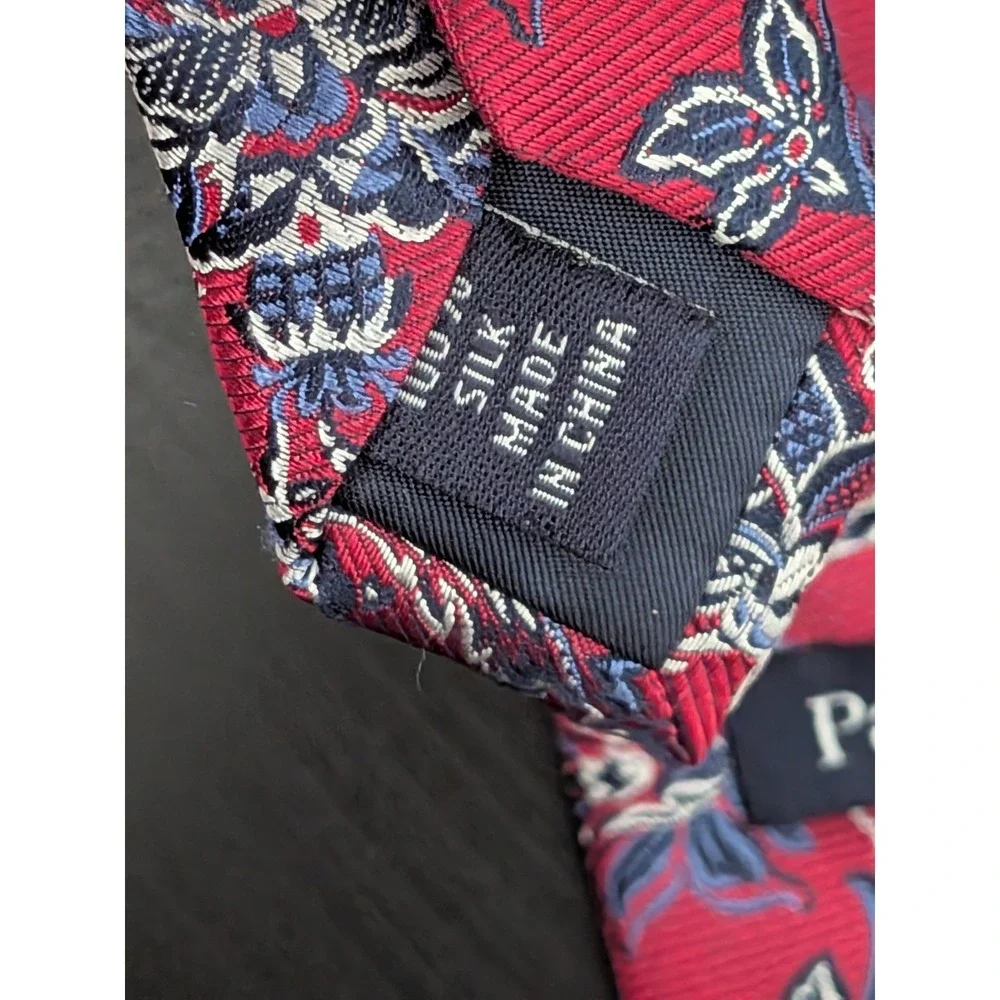 Paul Frederick Red w/‎ Blue Floral Tie Silk 60